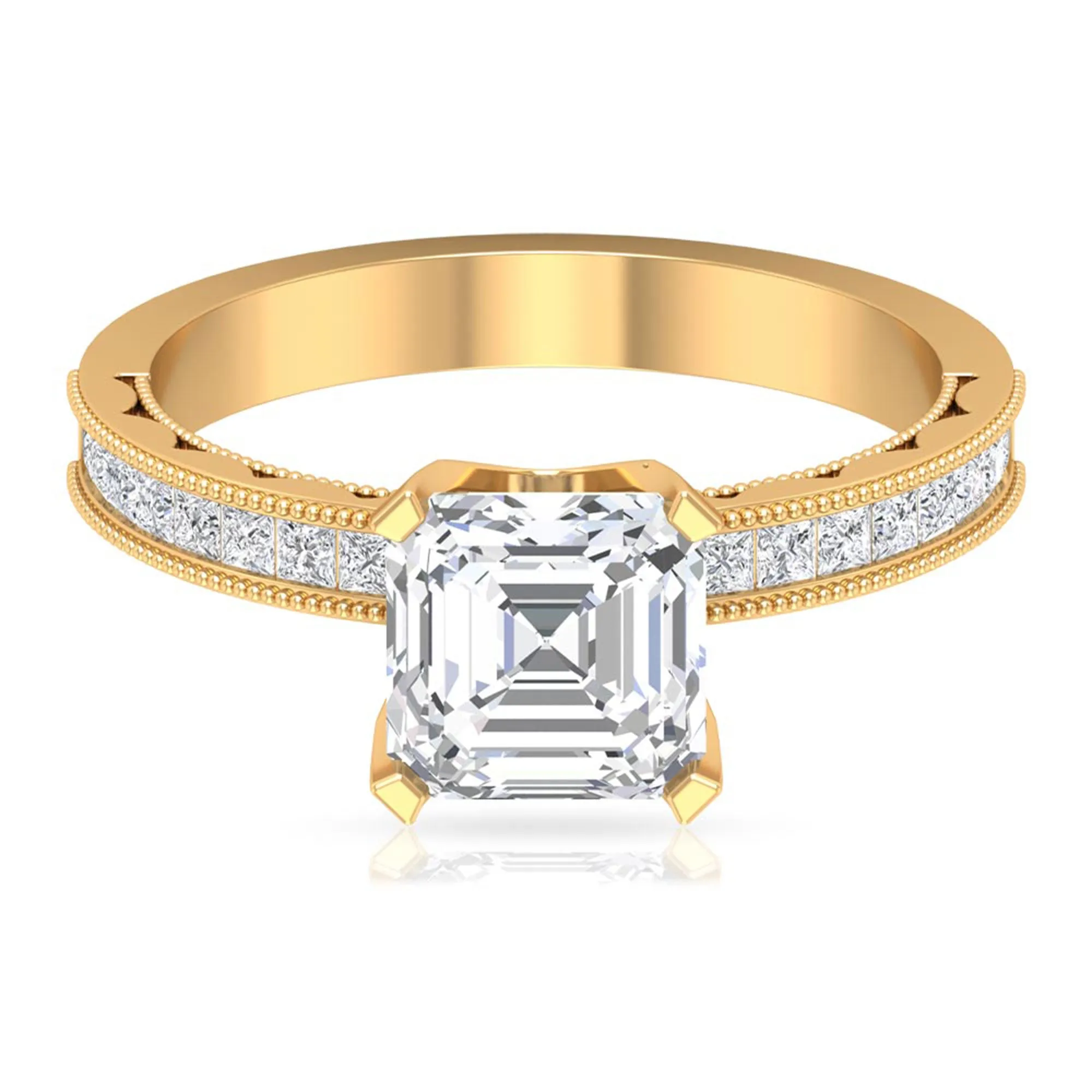 Asscher Cut Zircon Solitaire Engagement Ring