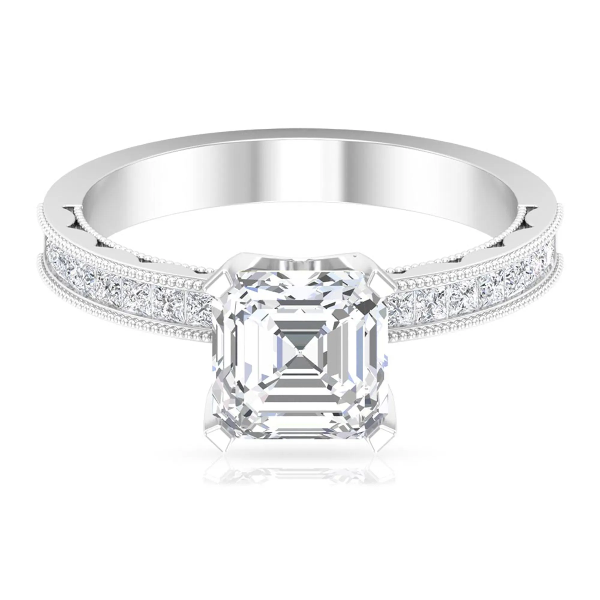 Asscher Cut Zircon Solitaire Engagement Ring