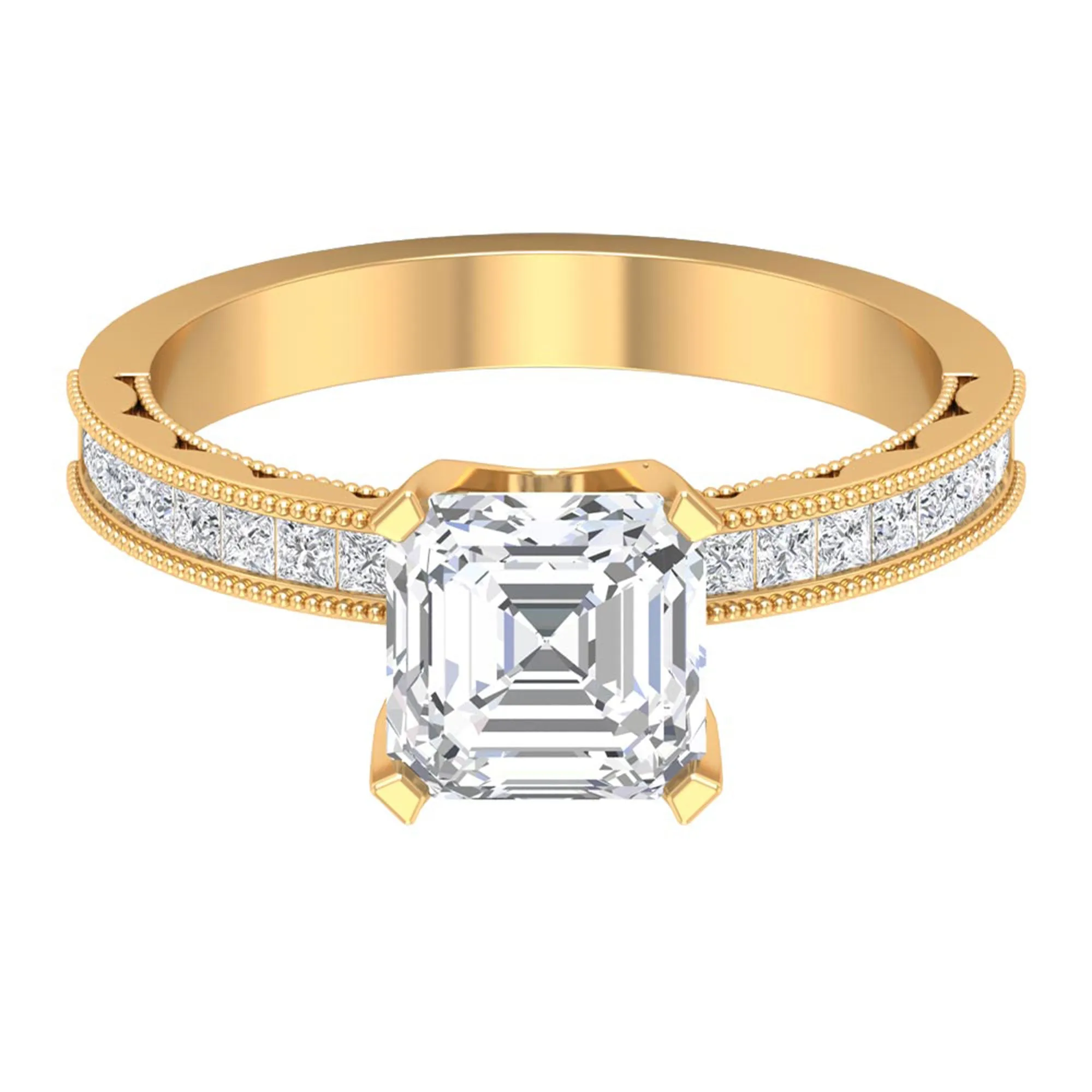 Asscher Cut Zircon Solitaire Engagement Ring