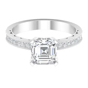 Asscher Cut Zircon Solitaire Engagement Ring