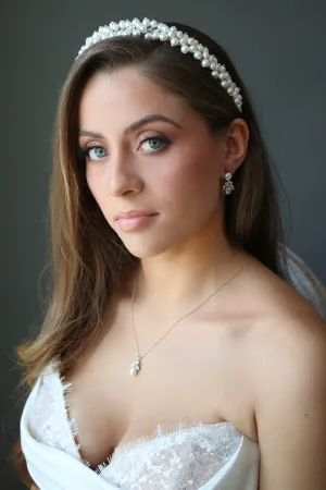 AVA Silver Crystal and Pearl Headpiece Tiara