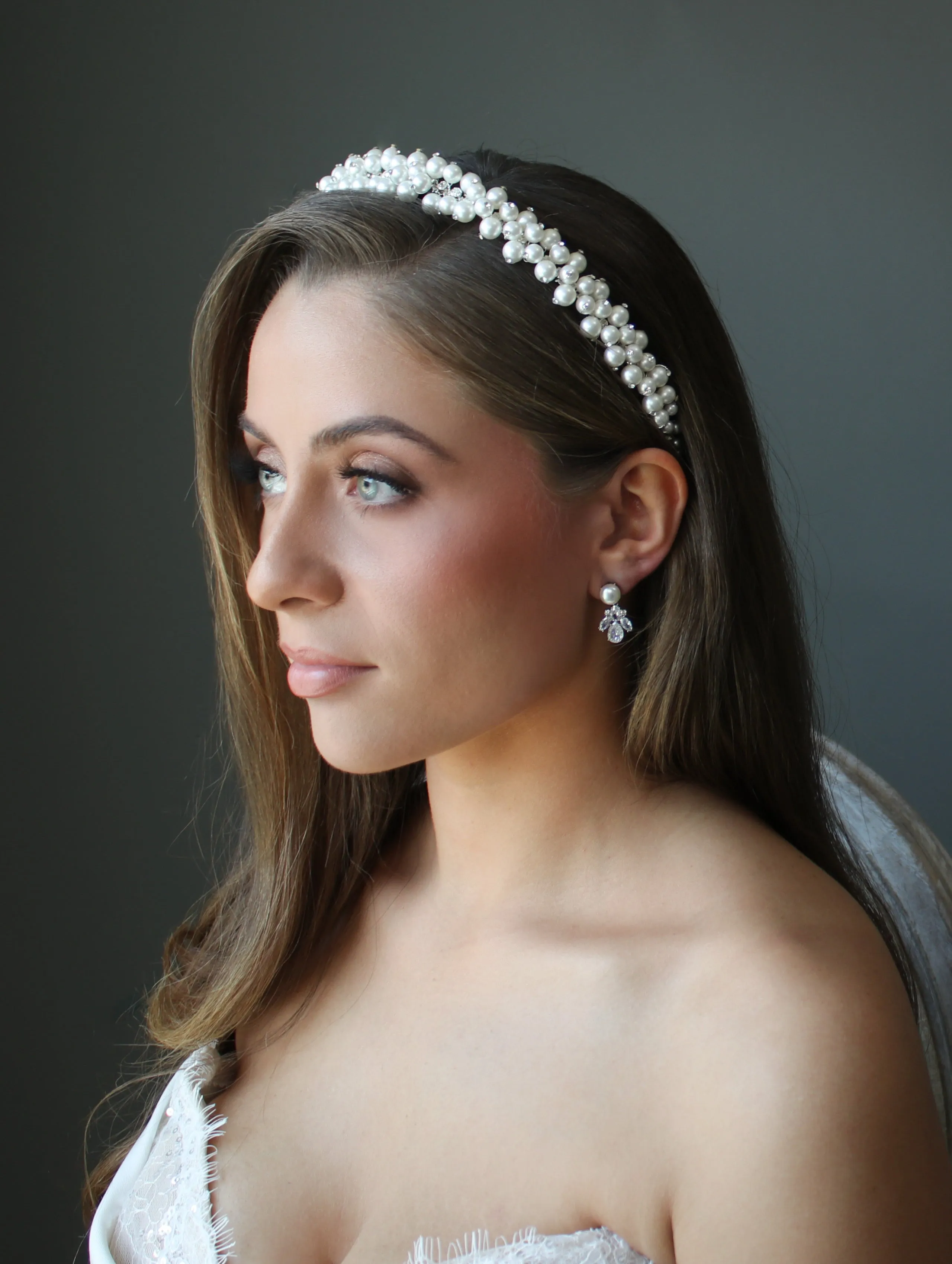 AVA Silver Crystal and Pearl Headpiece Tiara