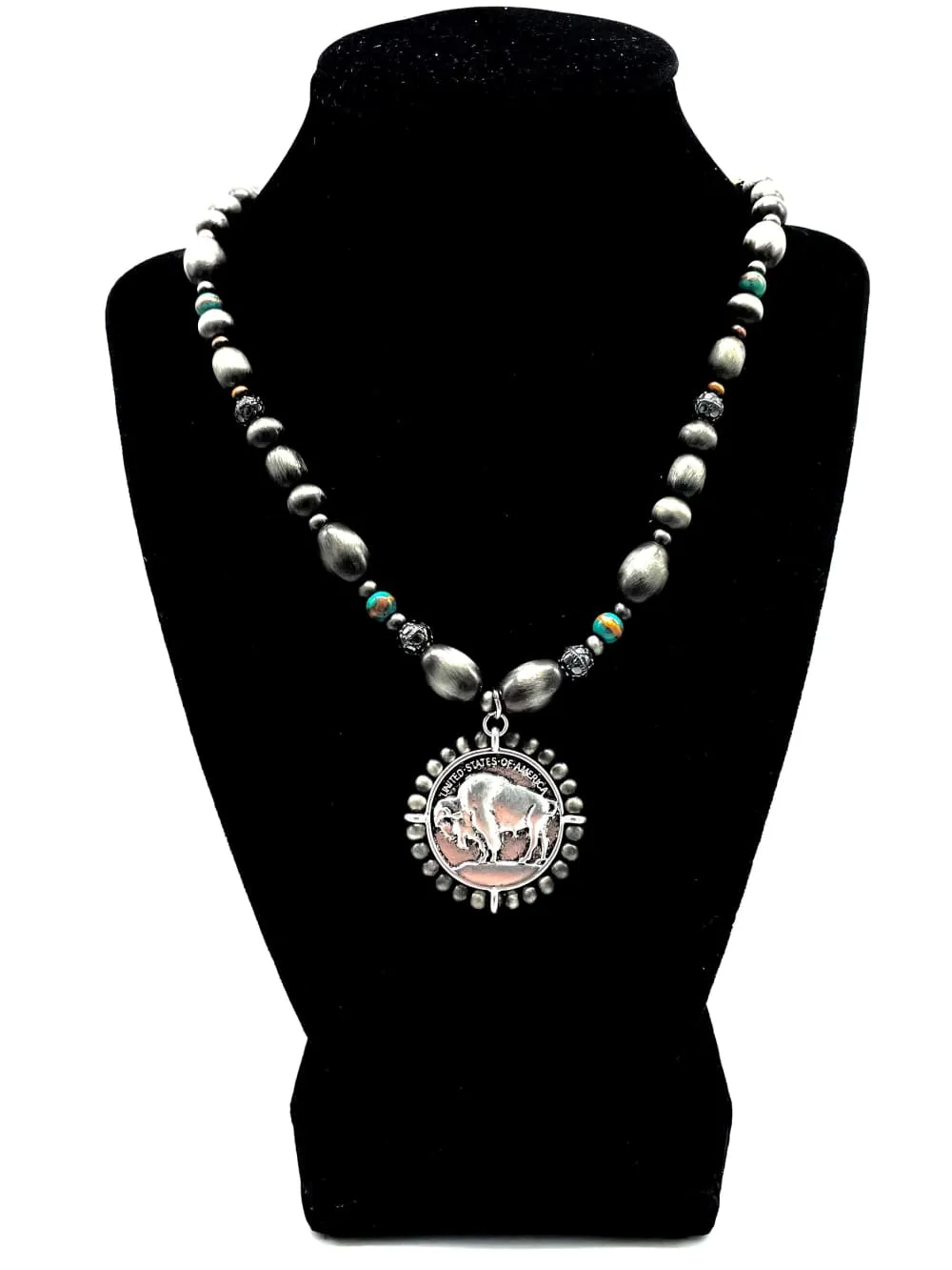 Beaded Buffalo Coin Necklace