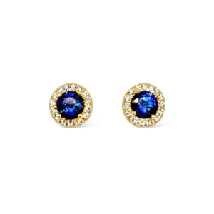 Blue Sapphire & Diamond Halo Stud Earrings
