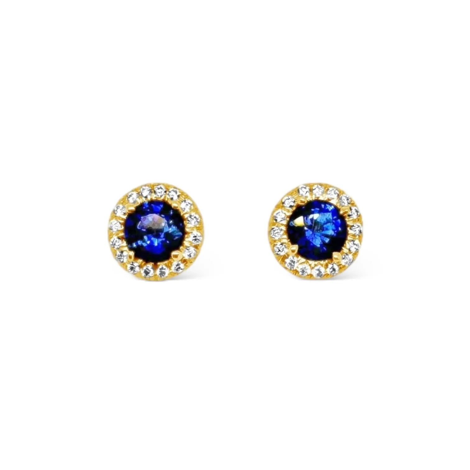 Blue Sapphire & Diamond Halo Stud Earrings