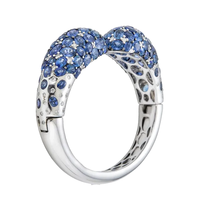 Blue Sapphire Mosaique Open Bangle Bracelet
