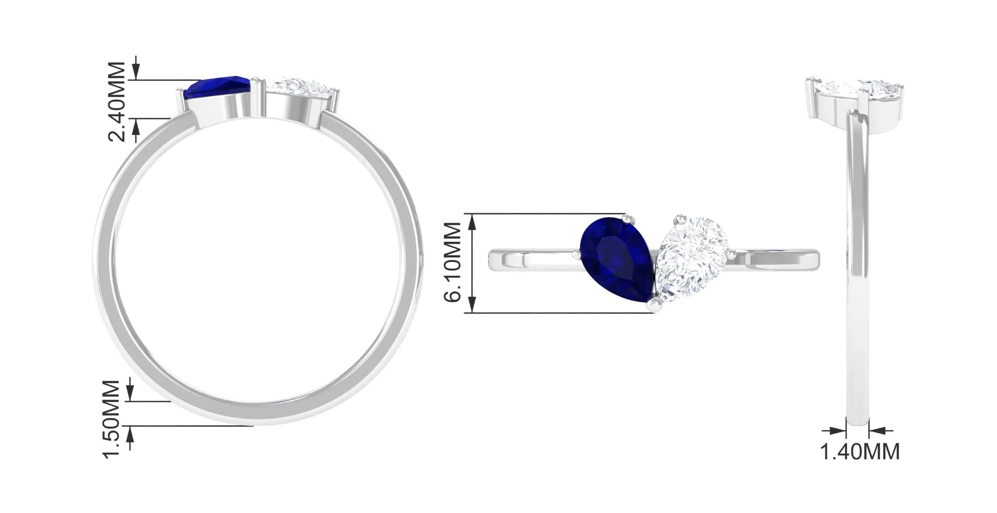 Blue Sapphire Toi Et Moi Promise Engagement Ring