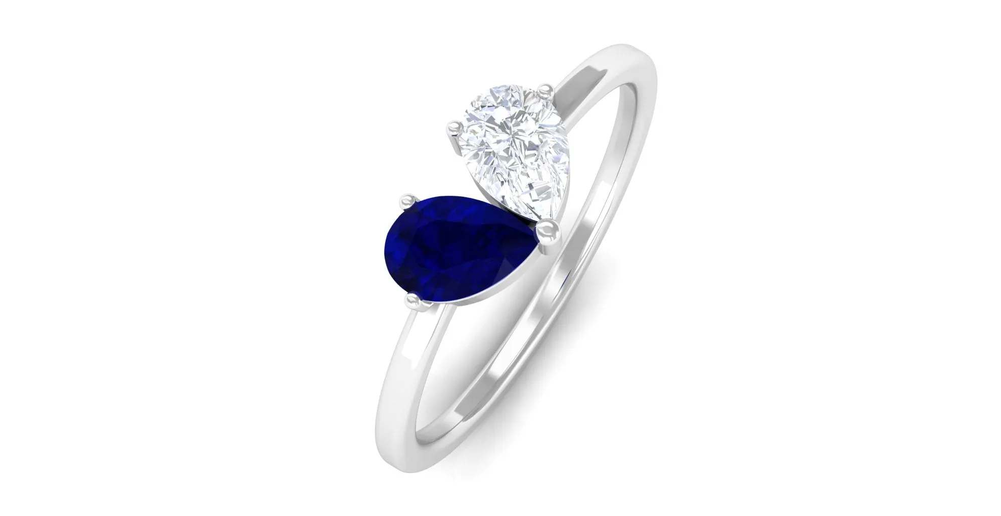 Blue Sapphire Toi Et Moi Promise Engagement Ring