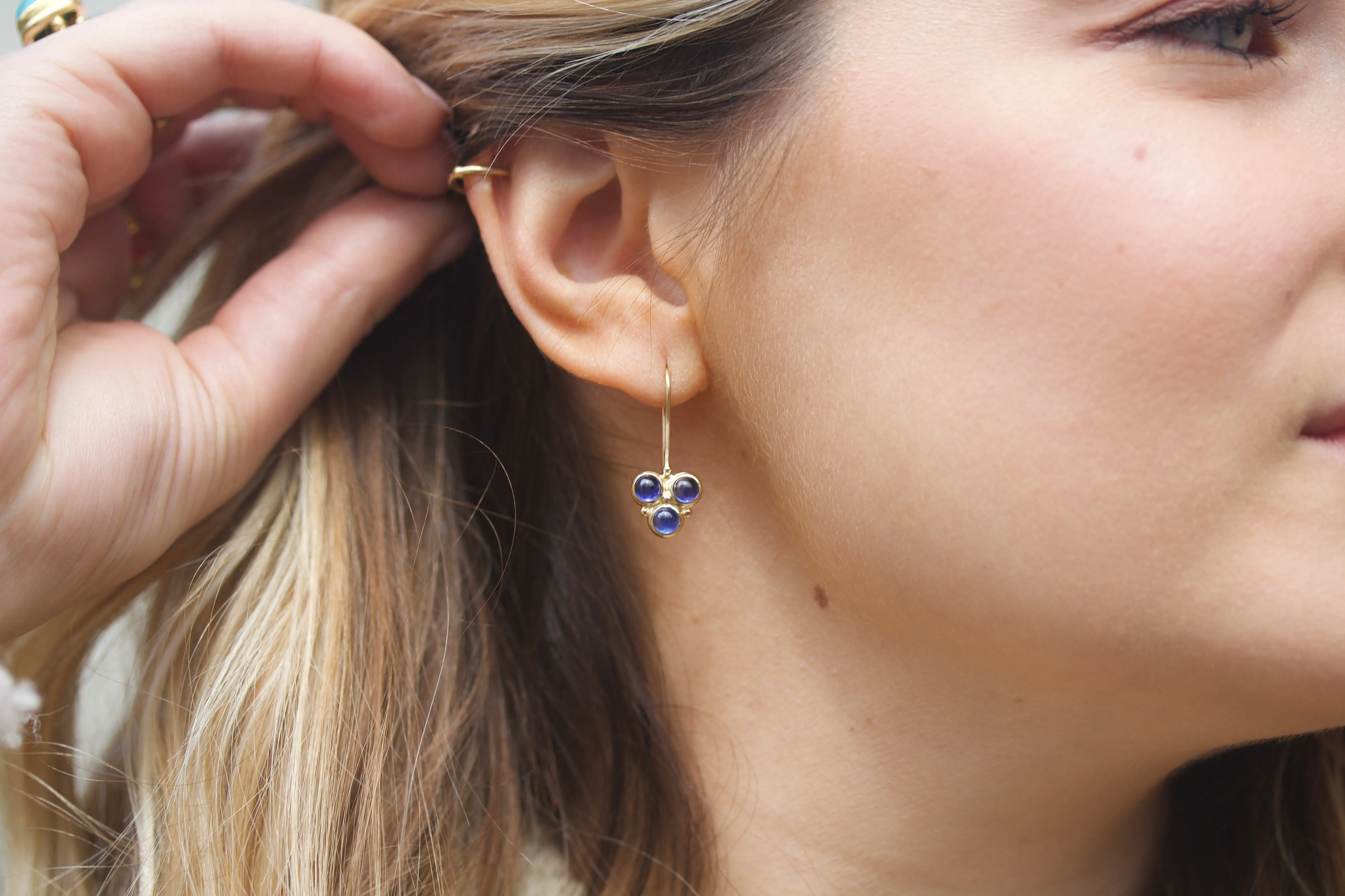 Blue Sapphire Trio Drop Earrings