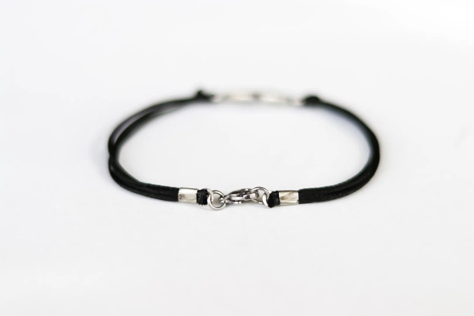 Bracelet for men, silver double rhombus bracelet for him, black cord, handmade fathers day gift