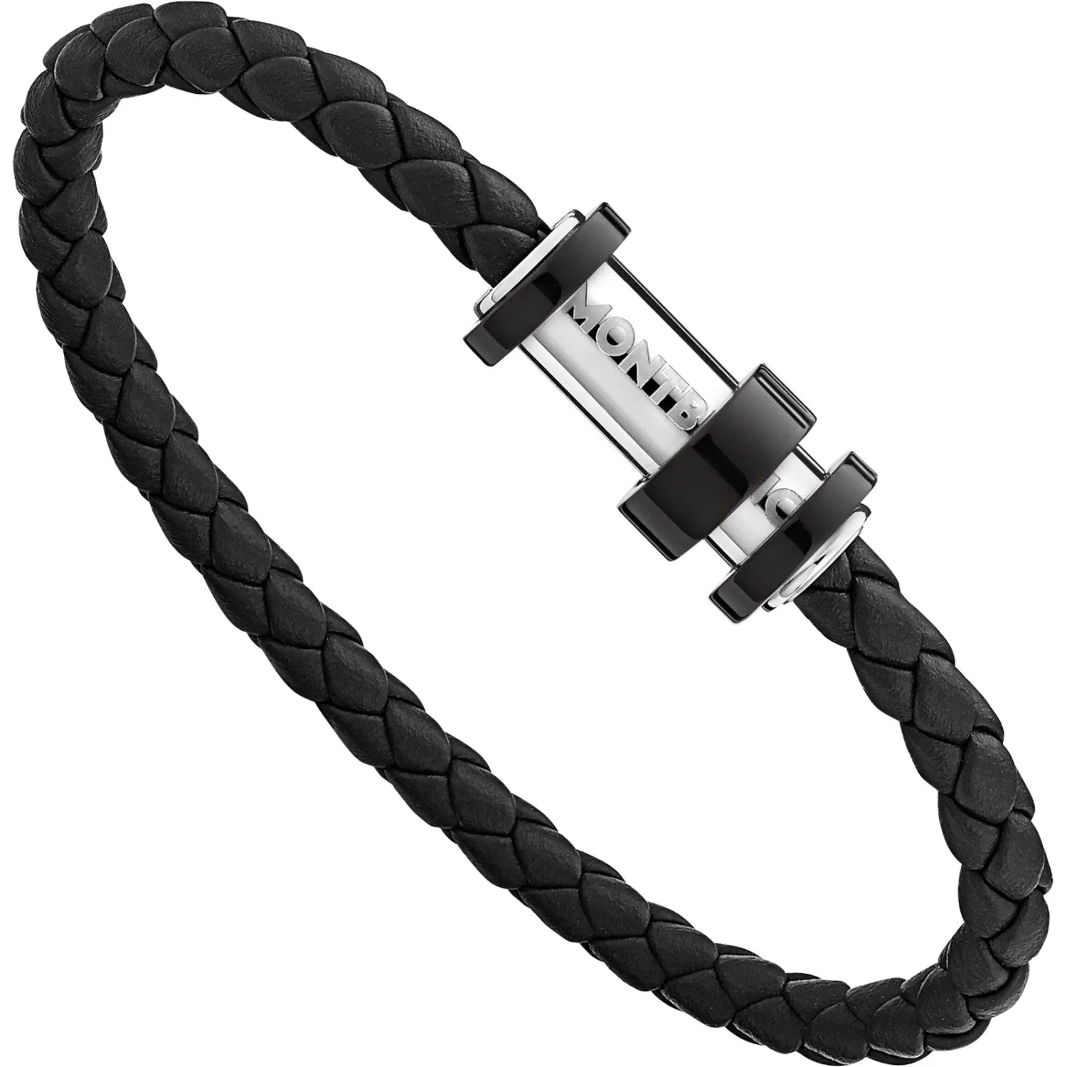 Bracelet homme en cuir noir tressé avec fermoir magnétique