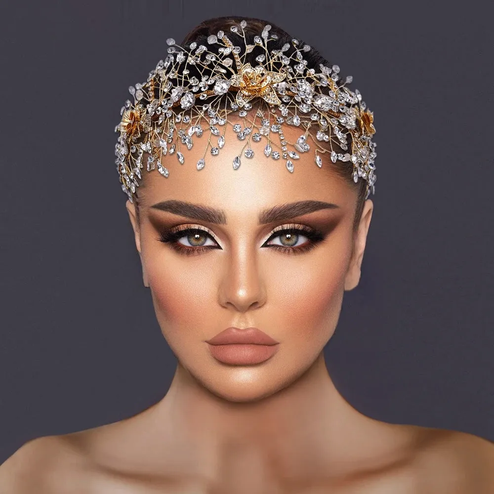 Bridal Alloy Flower Headdress Hair Accessories for Bride Rhinestone Handmade Headband