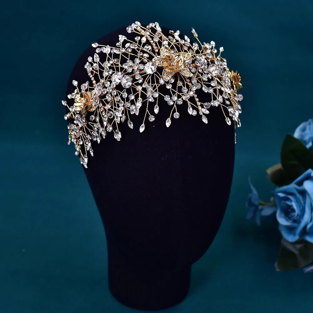 Bridal Alloy Flower Headdress Hair Accessories for Bride Rhinestone Handmade Headband