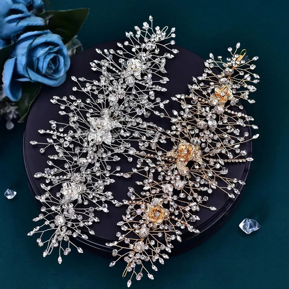 Bridal Alloy Flower Headdress Hair Accessories for Bride Rhinestone Handmade Headband