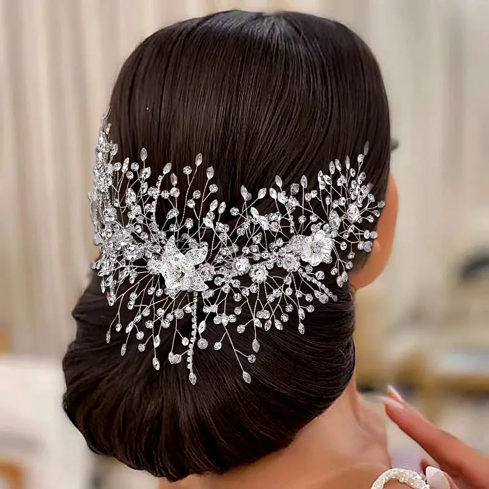 Bridal Alloy Flower Headdress Hair Accessories for Bride Rhinestone Handmade Headband