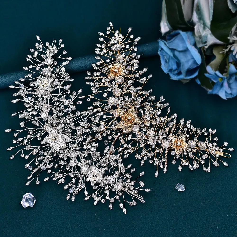Bridal Alloy Flower Headdress Hair Accessories for Bride Rhinestone Handmade Headband