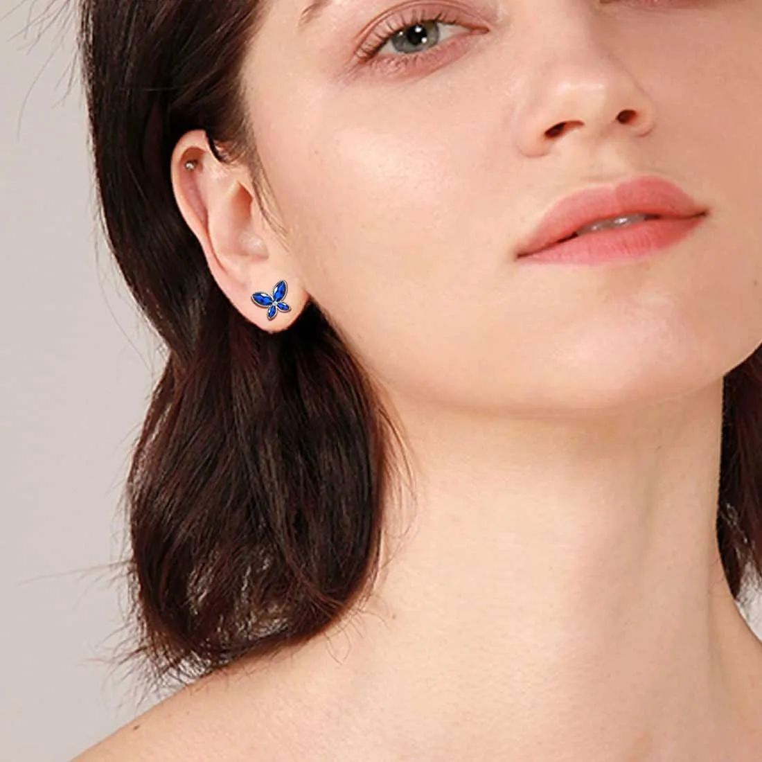 Butterfly Stud Earrings Birthstone September Sapphire Women Girls Jewelry Birthday Gift