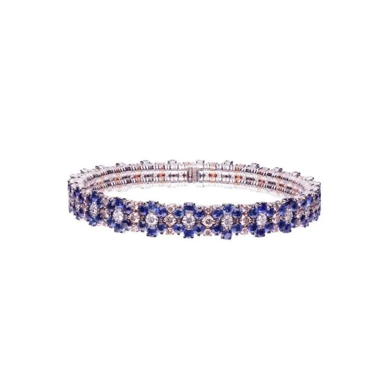 Cashmere 2 Row Sapphires and Diamond Stretch Bracelet