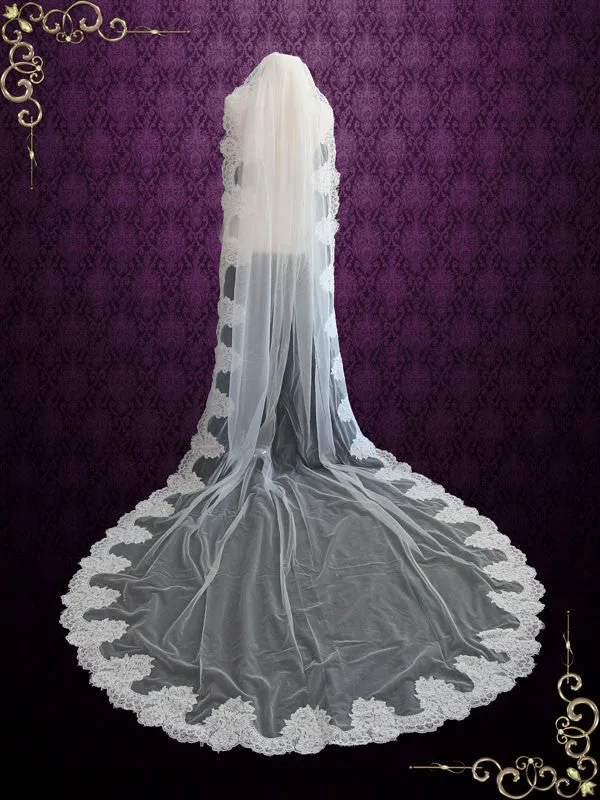 Cathedral Length French Alencon Lace Wedding Veil VG1060