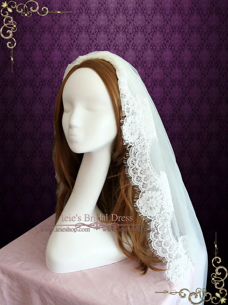 Cathedral Length French Alencon Lace Wedding Veil VG1060