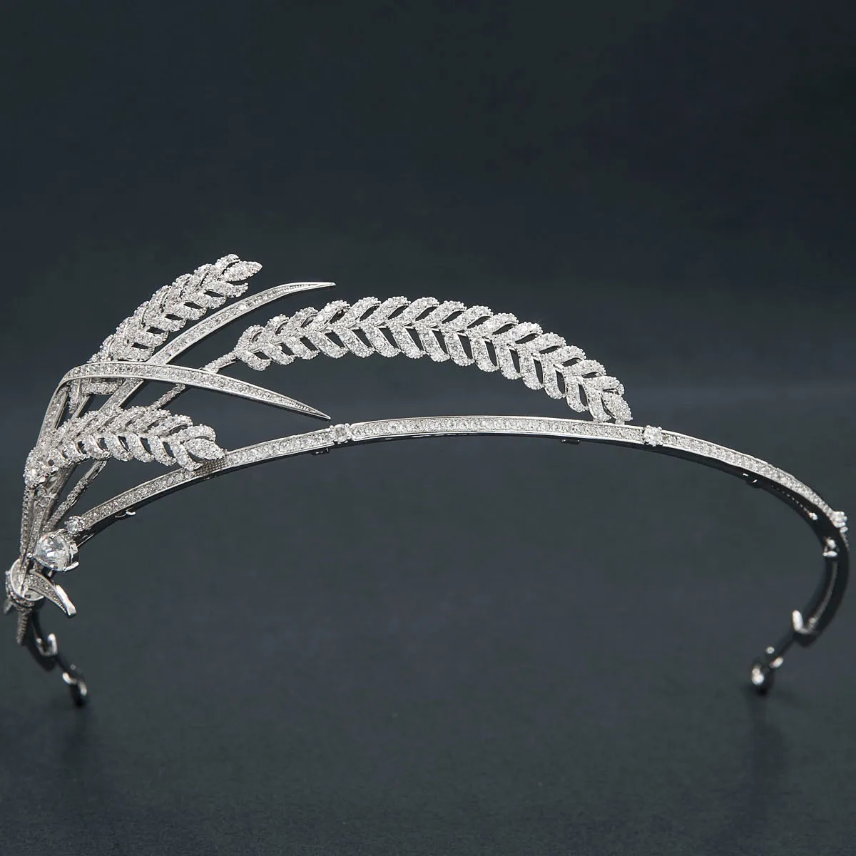 Classic Cubic Zirconia Wheat Tiara Crystal Princess Tiara Wedding Hair Crown