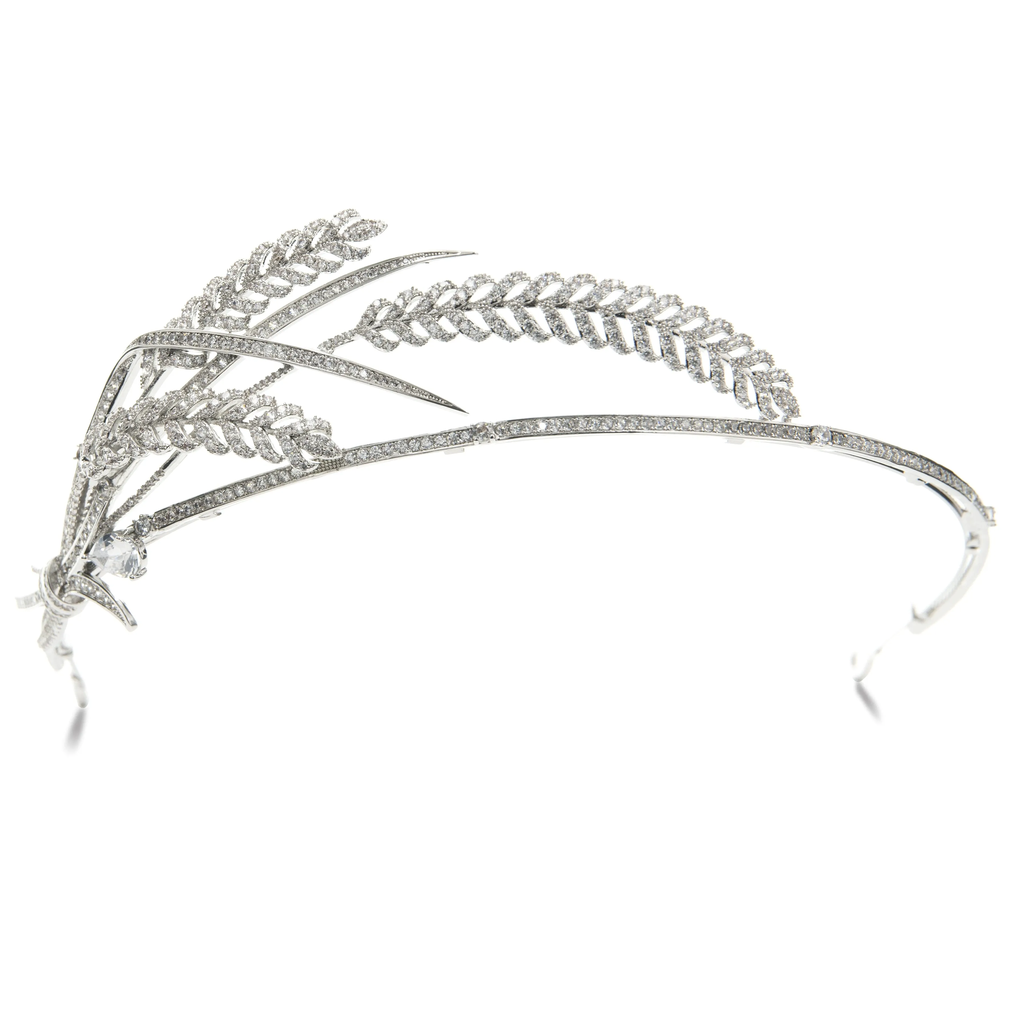 Classic Cubic Zirconia Wheat Tiara Crystal Princess Tiara Wedding Hair Crown