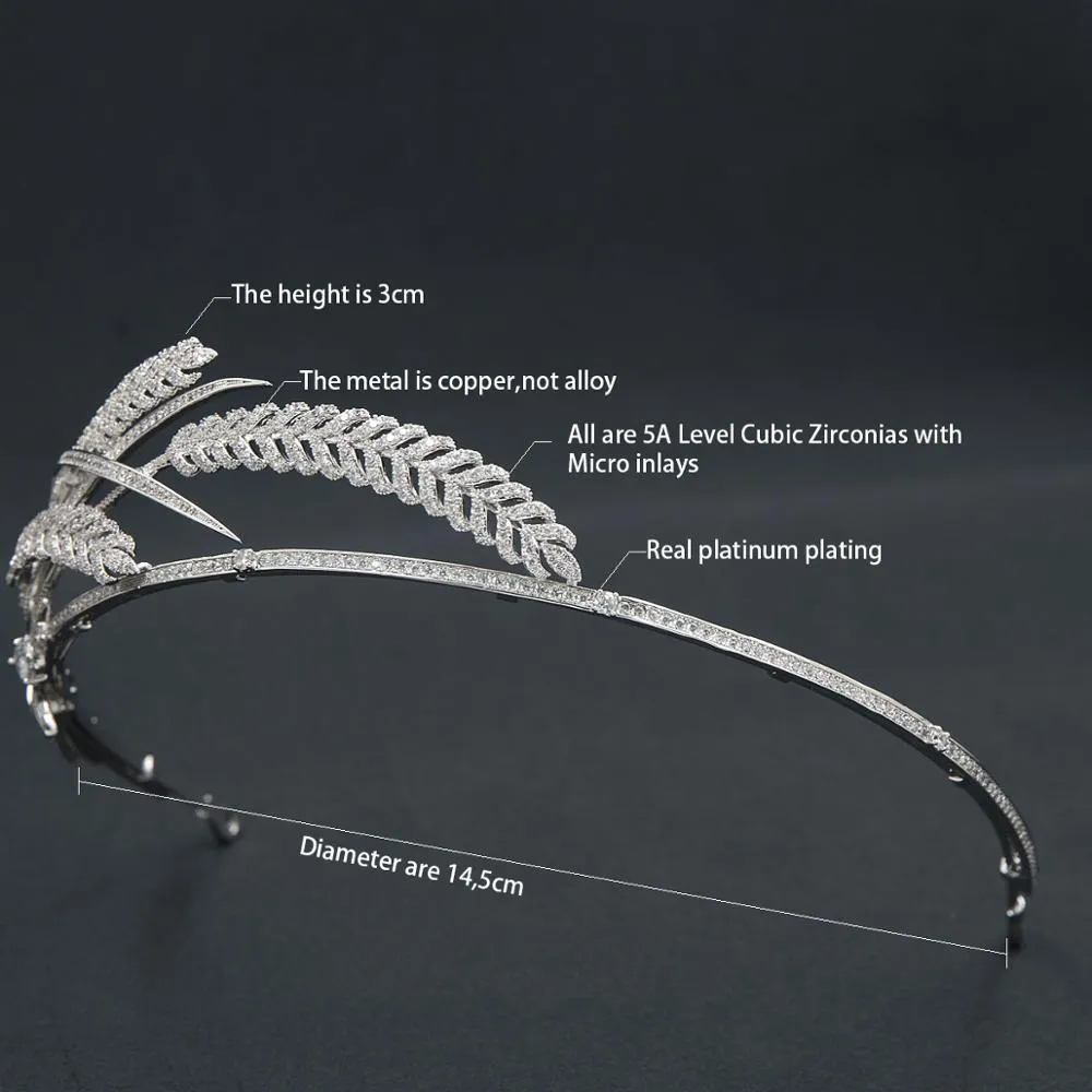 Classic Cubic Zirconia Wheat Tiara Crystal Princess Tiara Wedding Hair Crown