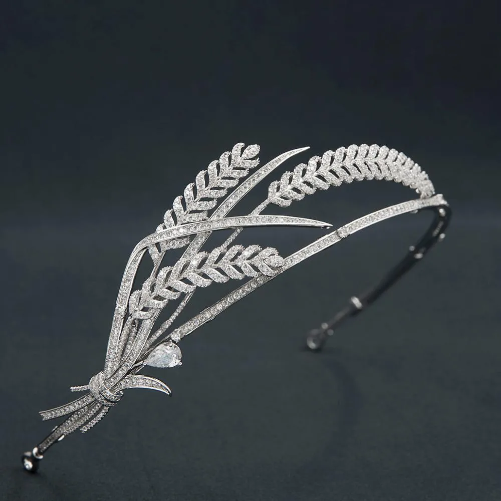 Classic Cubic Zirconia Wheat Tiara Crystal Princess Tiara Wedding Hair Crown