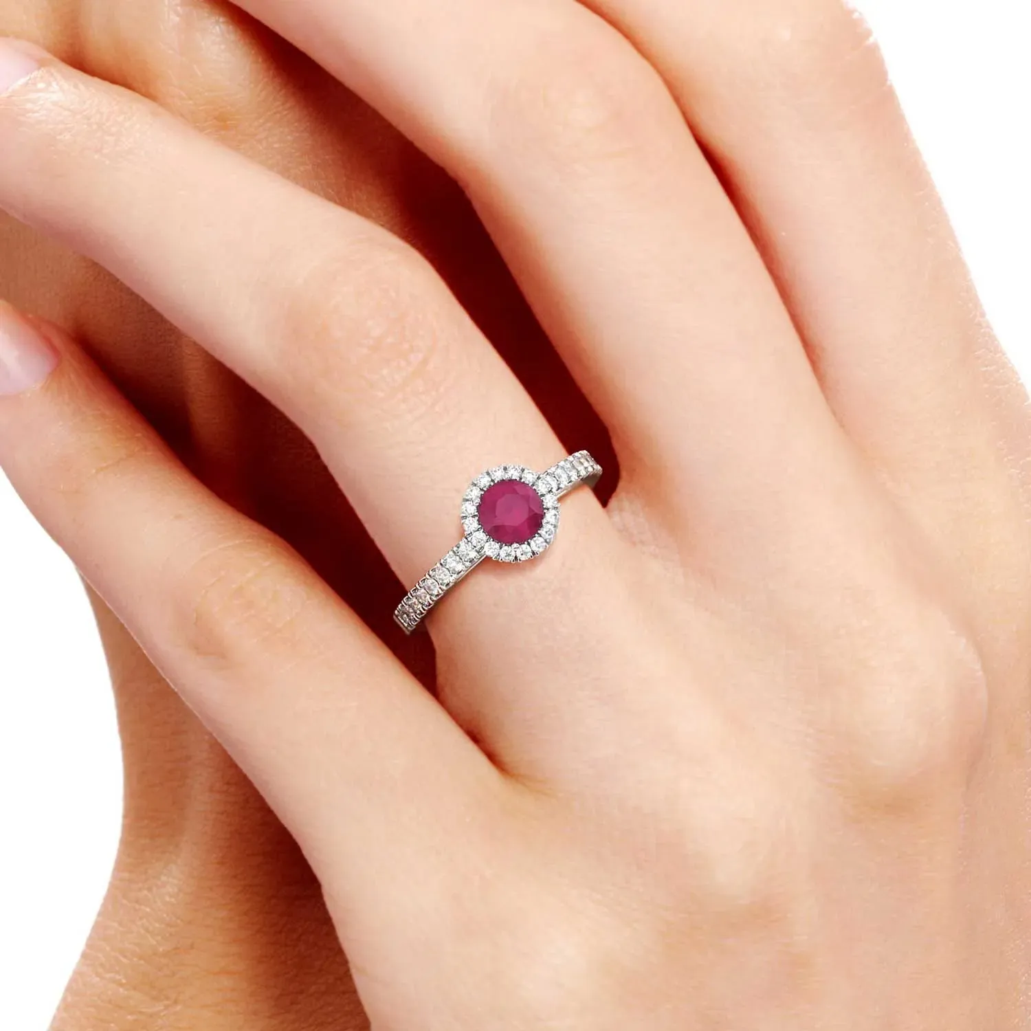 Classic Round Ruby Halo Ring in Sterling Silver