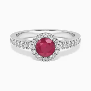 Classic Round Ruby Halo Ring in Sterling Silver