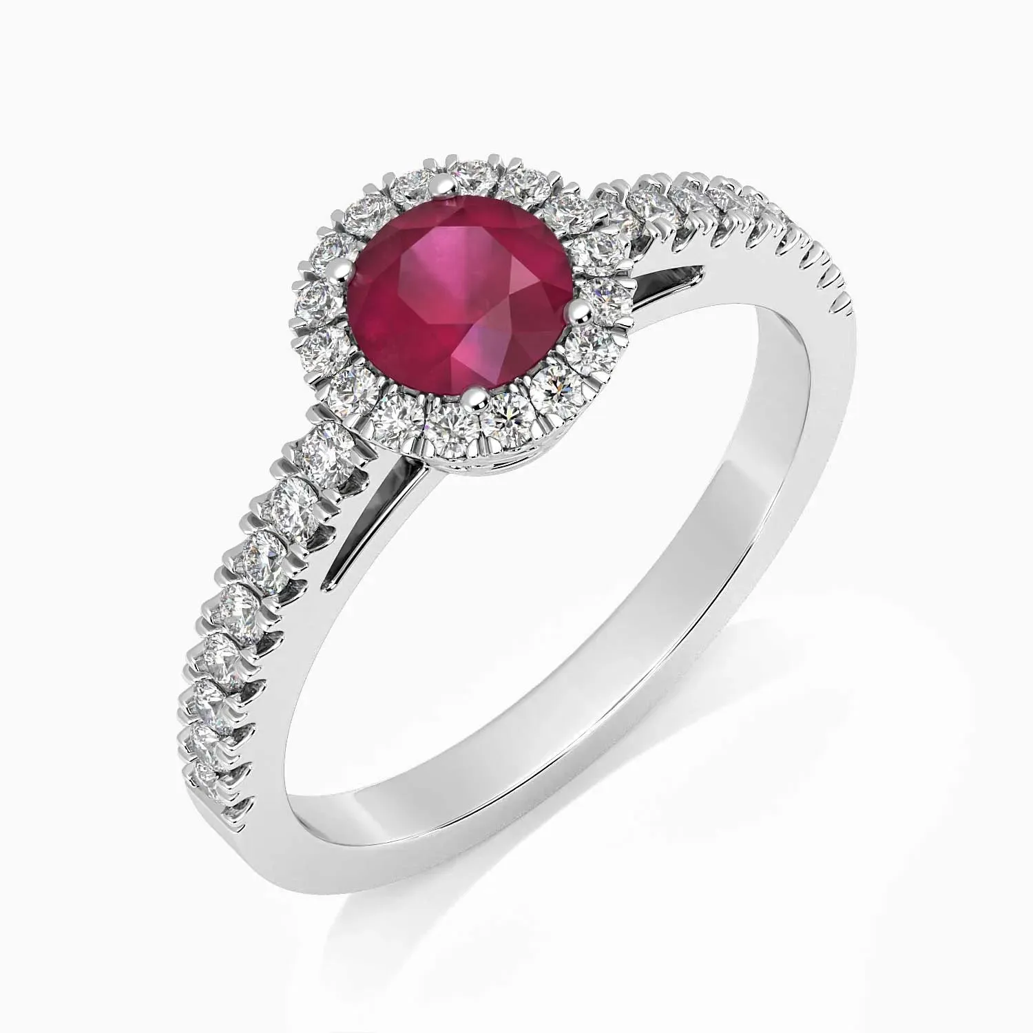 Classic Round Ruby Halo Ring in Sterling Silver