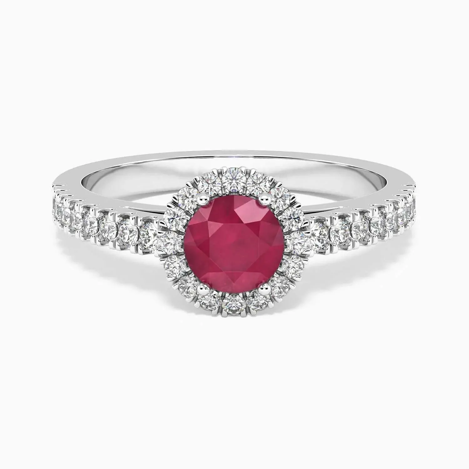 Classic Round Ruby Halo Ring in Sterling Silver
