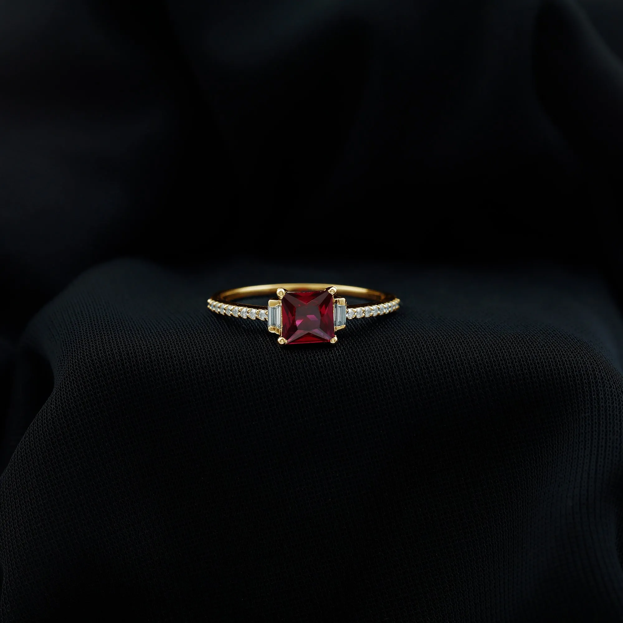 Claw Set Created Ruby Engagement Ring With Diamond