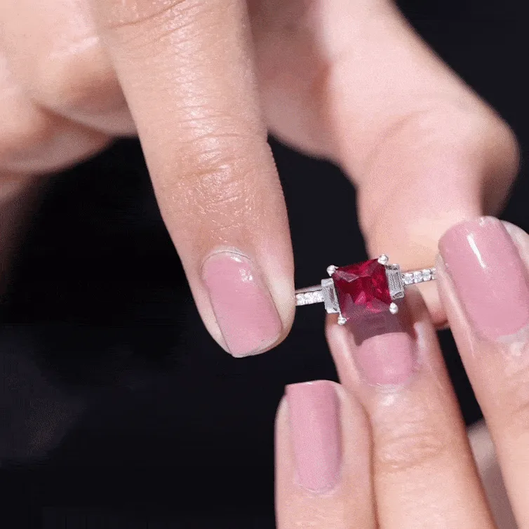 Claw Set Created Ruby Engagement Ring With Diamond