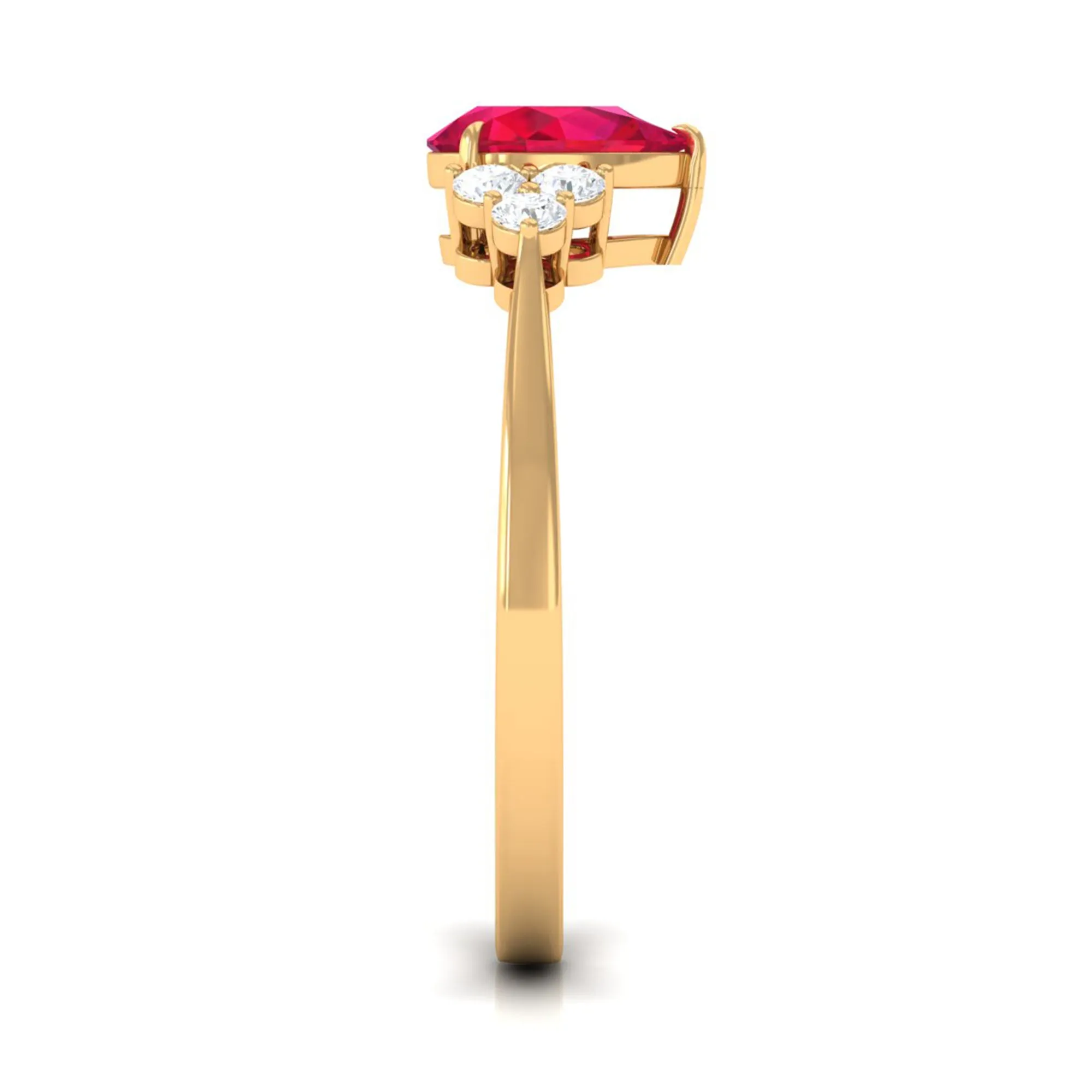 Claw Set Ruby Pear Solitaire Ring with Diamond Trio