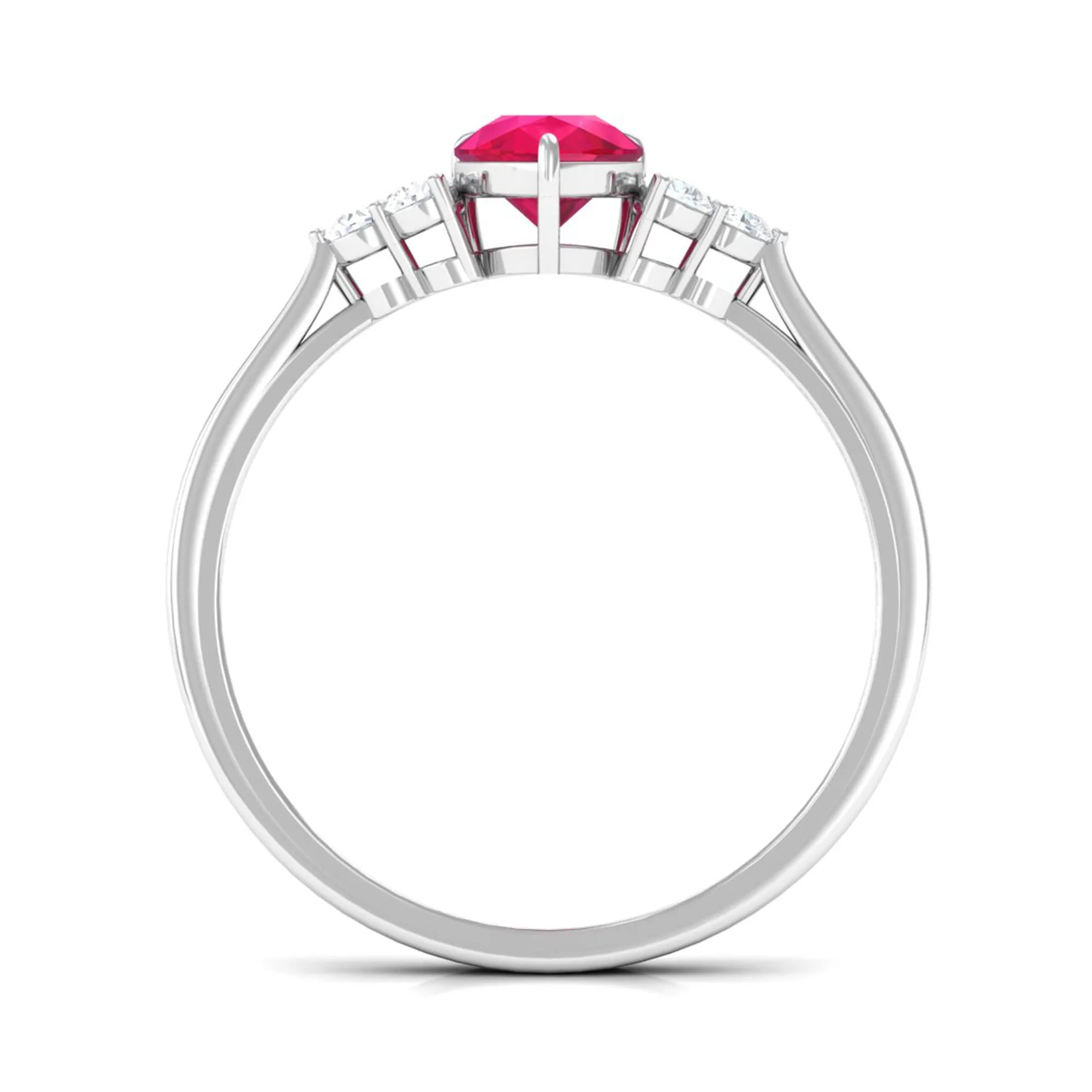 Claw Set Ruby Pear Solitaire Ring with Diamond Trio