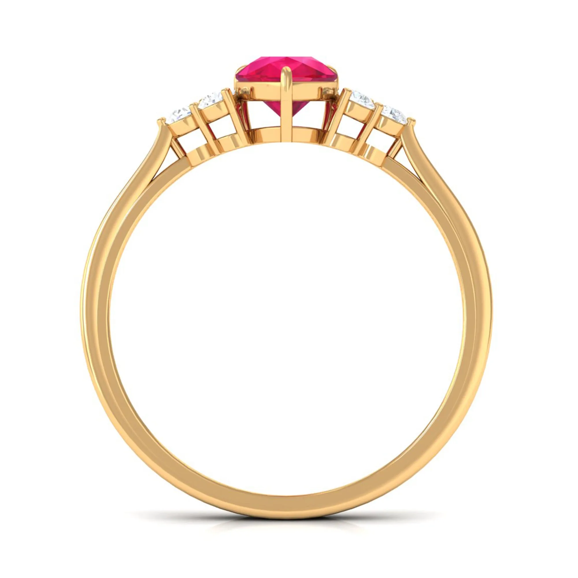 Claw Set Ruby Pear Solitaire Ring with Diamond Trio