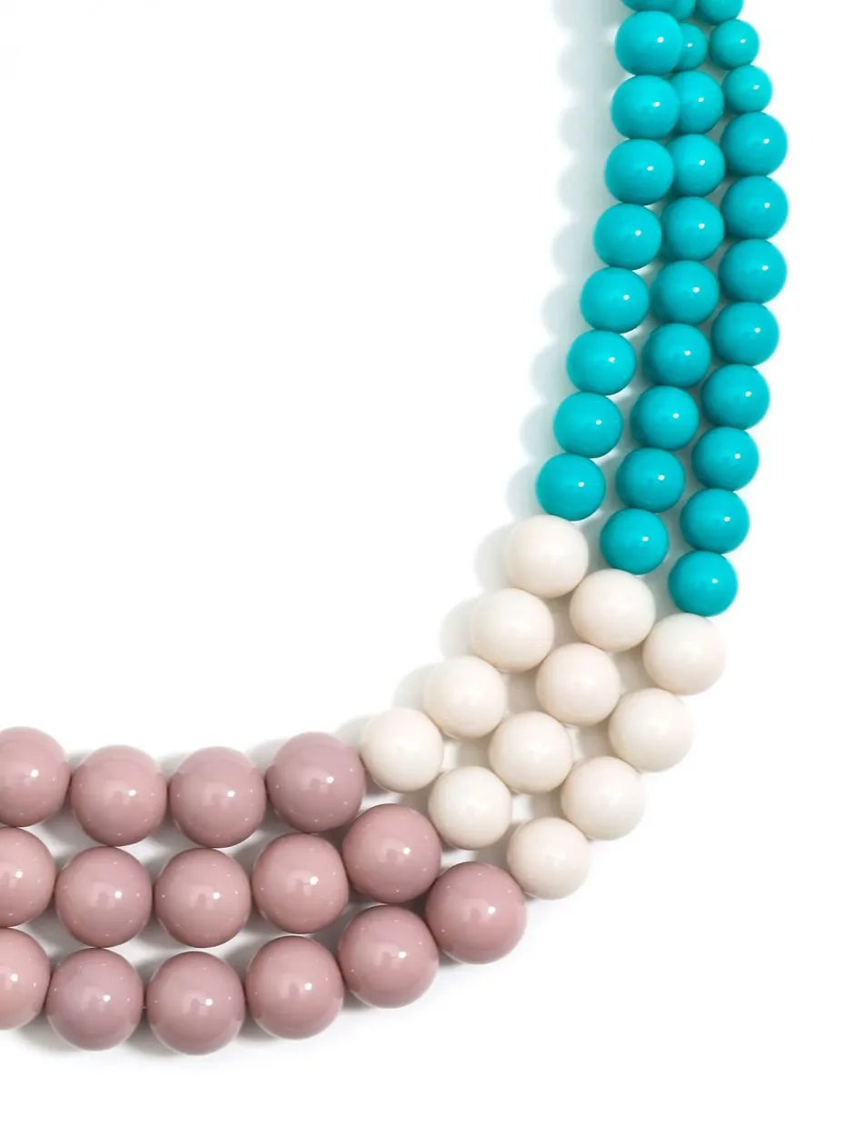 Color Splash Beaded Layered Necklace Beige