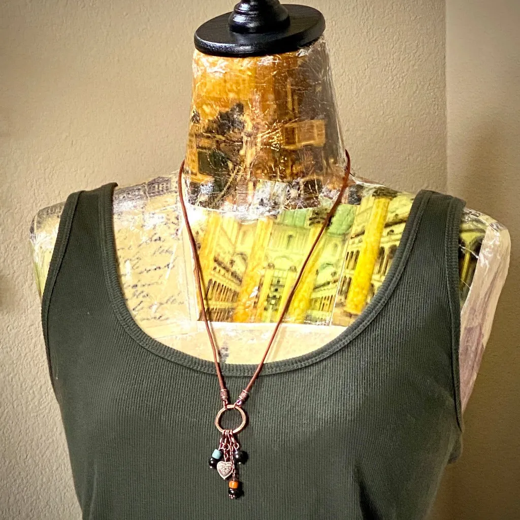 Copper Hoop Necklace with Shungite, Recycled Glass & Ceramic Beads