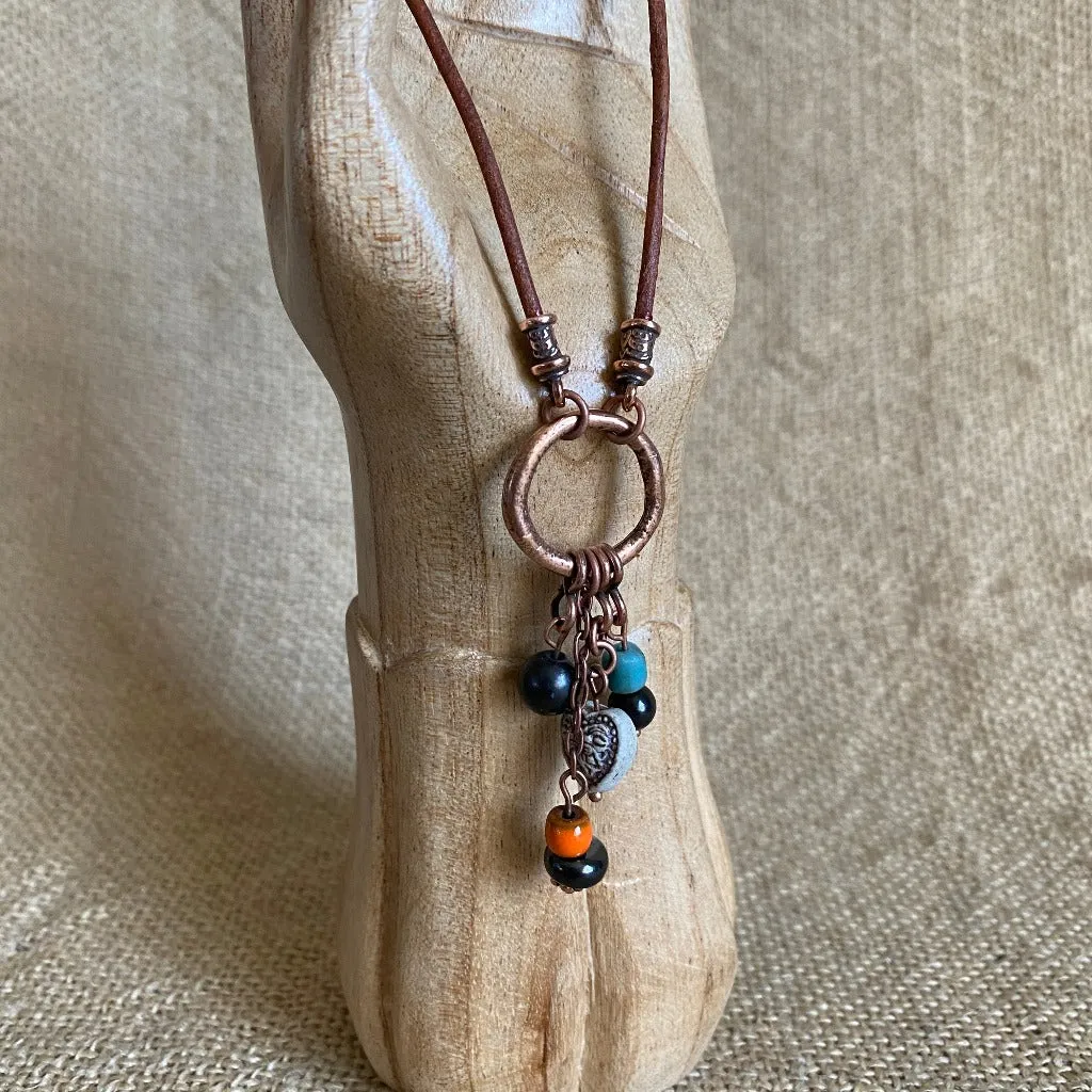 Copper Hoop Necklace with Shungite, Recycled Glass & Ceramic Beads
