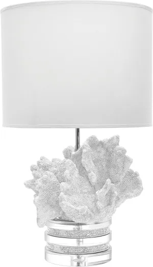 Coral and Crystal Table Lamp In White With White Suede Shade