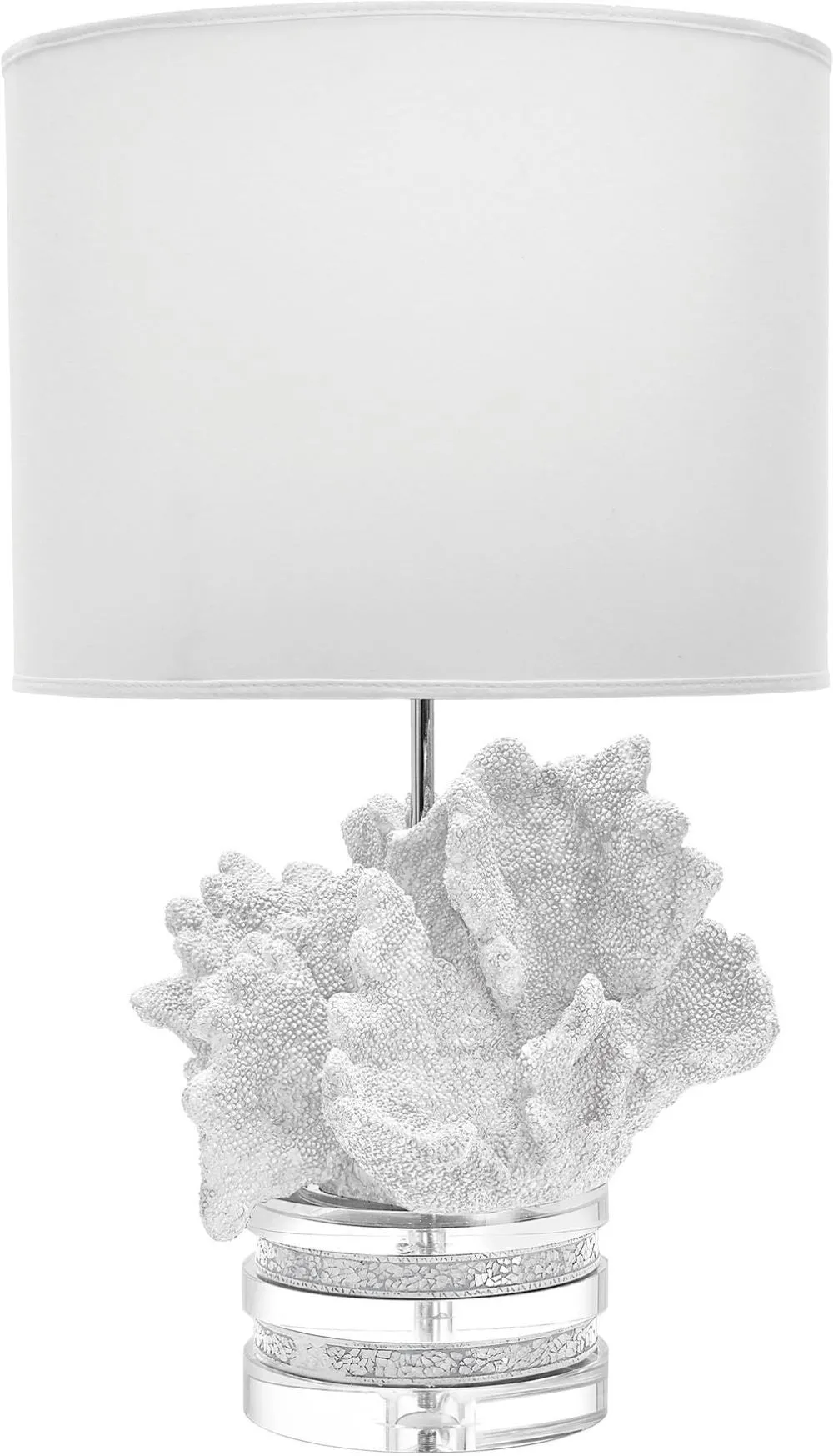 Coral and Crystal Table Lamp In White With White Suede Shade