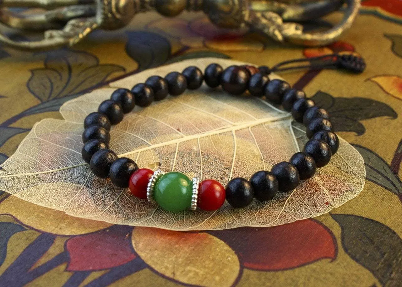 Coral and Jade Rosewood Wrist Mala