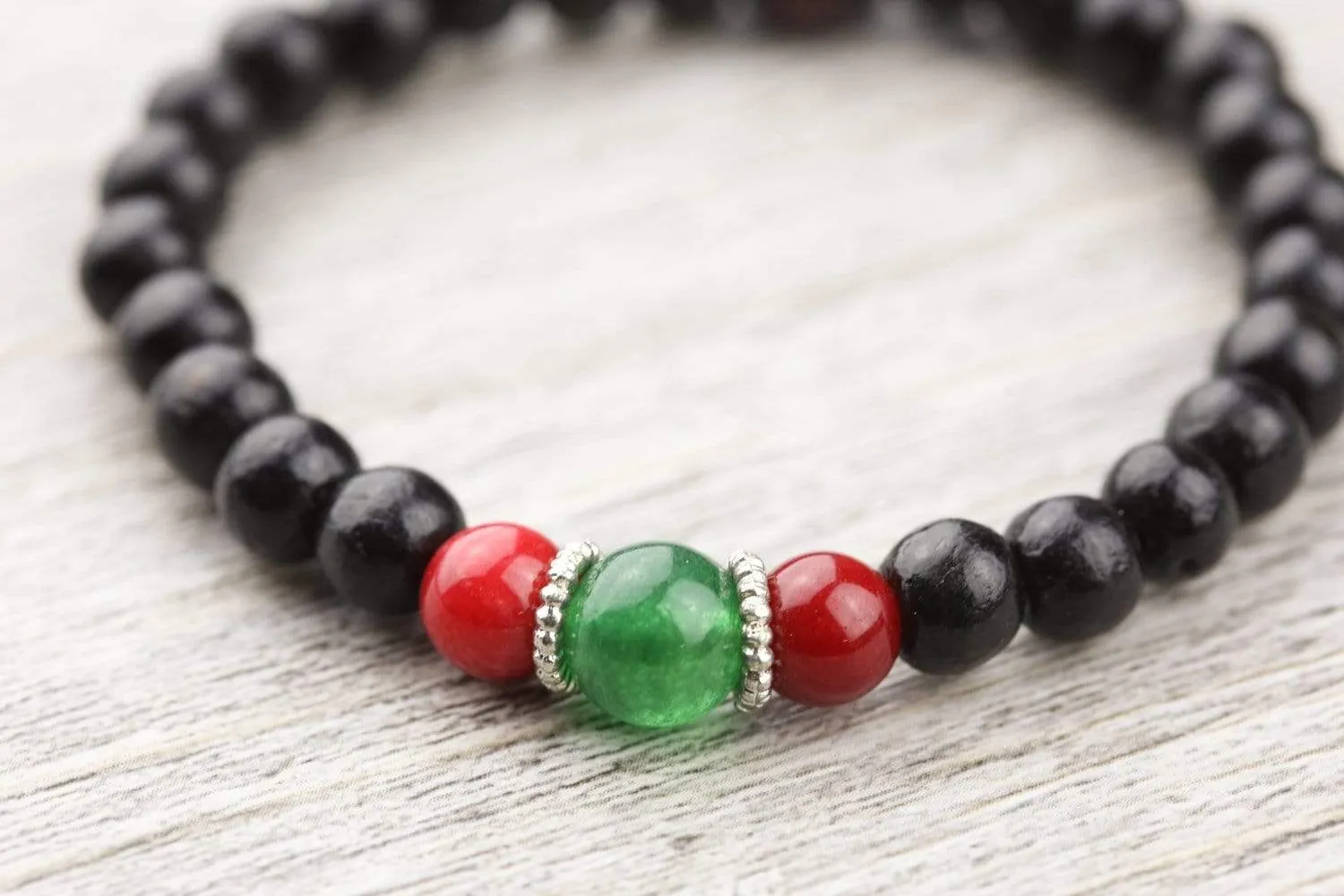 Coral and Jade Rosewood Wrist Mala
