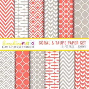 Coral and Taupe Digital Paper Set | Digital Paper Bundle