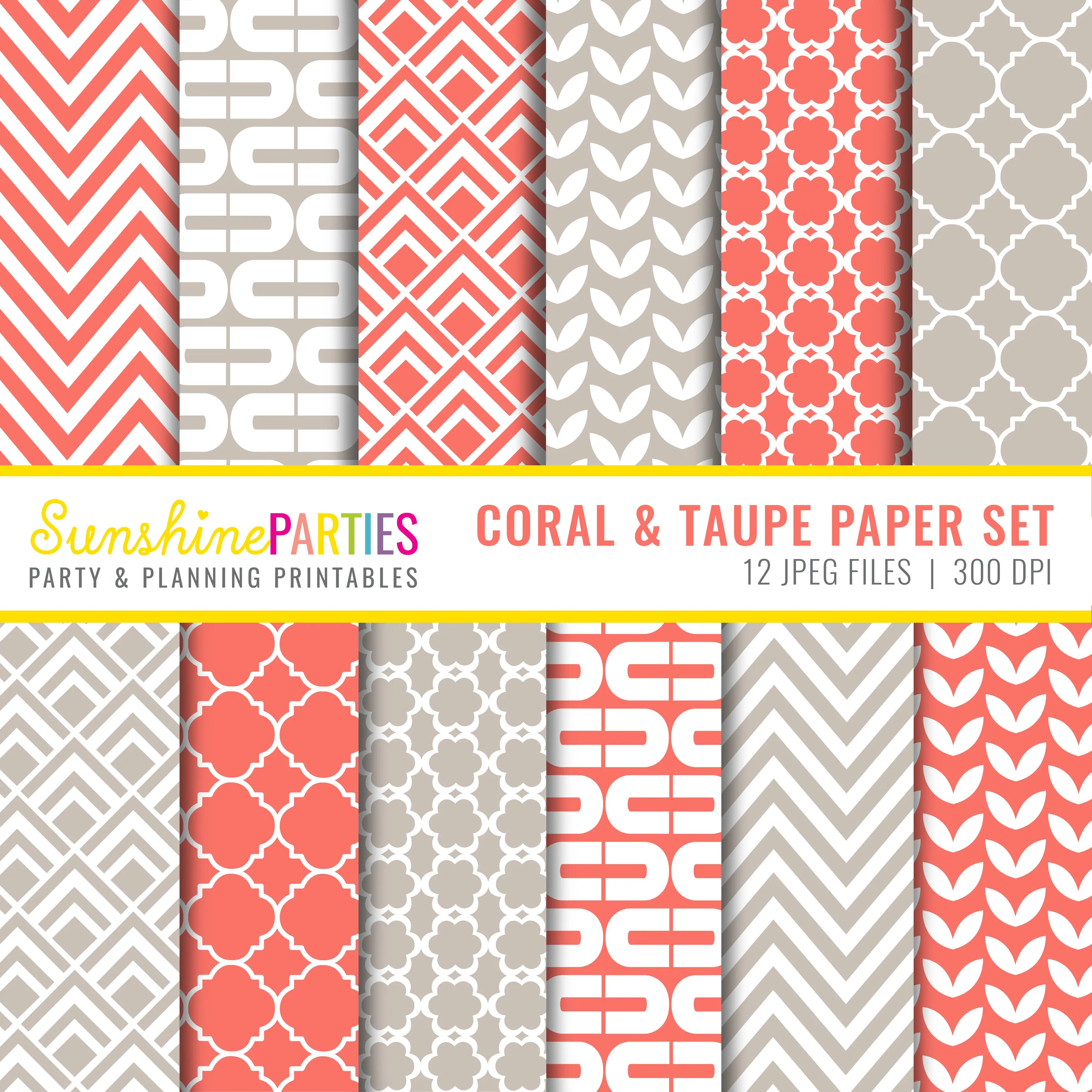 Coral and Taupe Digital Paper Set | Digital Paper Bundle
