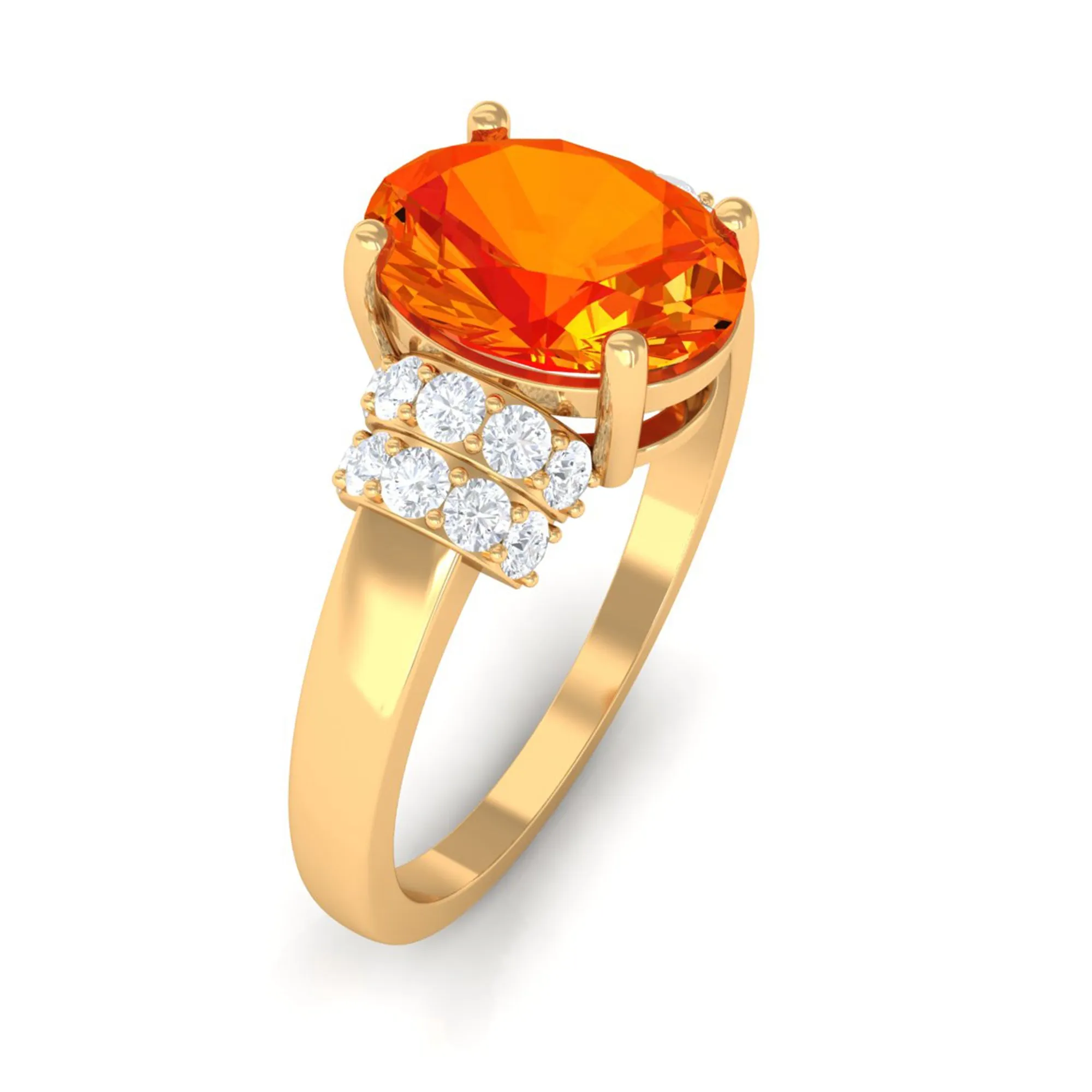 Created Orange Sapphire Solitaire Engagement Ring with Diamond Accent