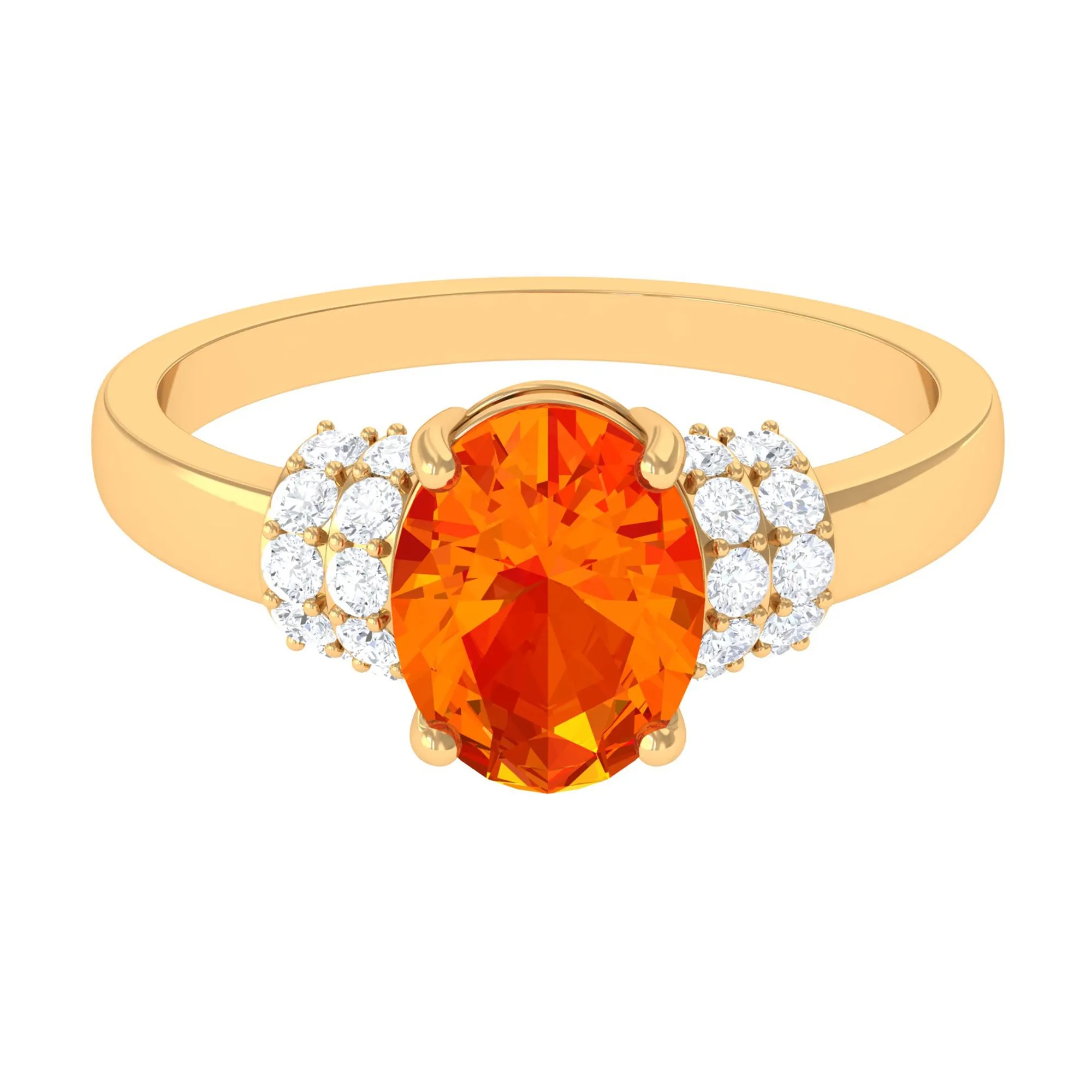 Created Orange Sapphire Solitaire Engagement Ring with Diamond Accent