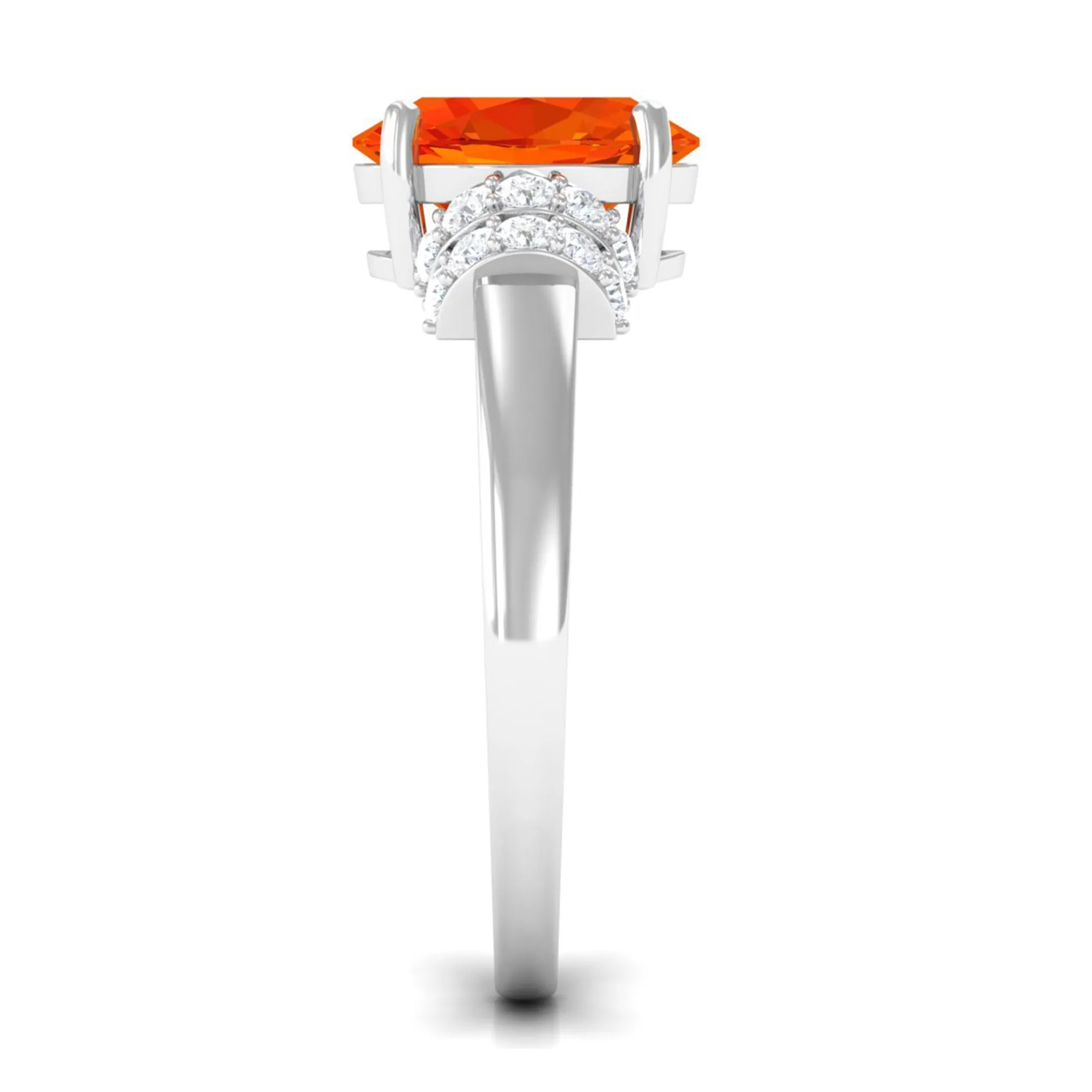 Created Orange Sapphire Solitaire Engagement Ring with Diamond Accent