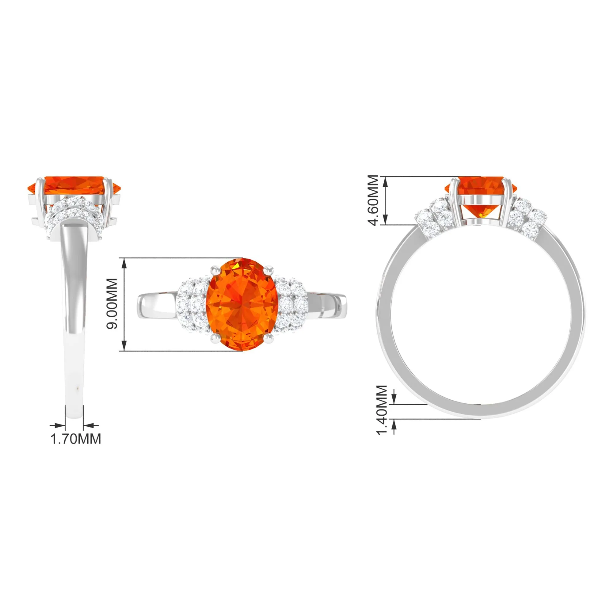 Created Orange Sapphire Solitaire Engagement Ring with Diamond Accent